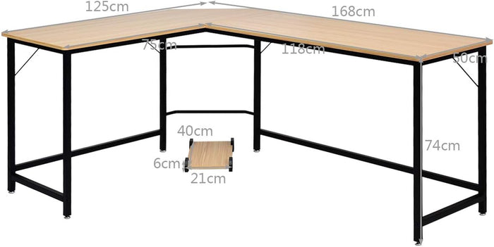 Scrivania Angolare in Legno e Ferro, Scrivania Porta PC con Porta CPU, Scrivania Salvaspazio Ideale per Studio e Ufficio, Portata Massima 100 kg, 168 x 125 x 74 cm Naturale