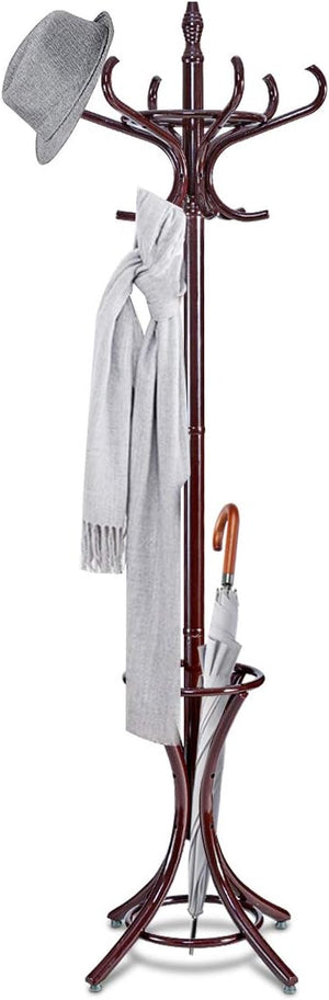 Attaccapanni da Terra Appendiabiti da Terra con 12 Ganci in Legno Ecologico, 51 x 51 x 184 cm