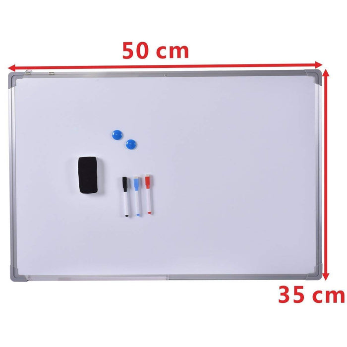 Lavagna Magnetica Bianca Lavagna Cancellabile con Cornice in Alluminio per Scuola Casa Ufficio (50 x 35 cm)