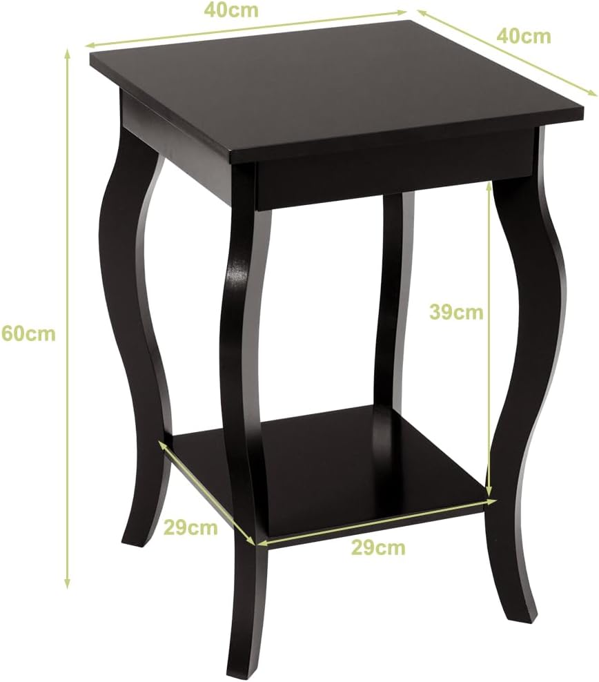 Comodino, Comodino da Divano a 2Livelli, Tavolino per la Camera da Letto, Capacità di peso di 17 kg, 40 x 40 x 60 cm (2, caffè)