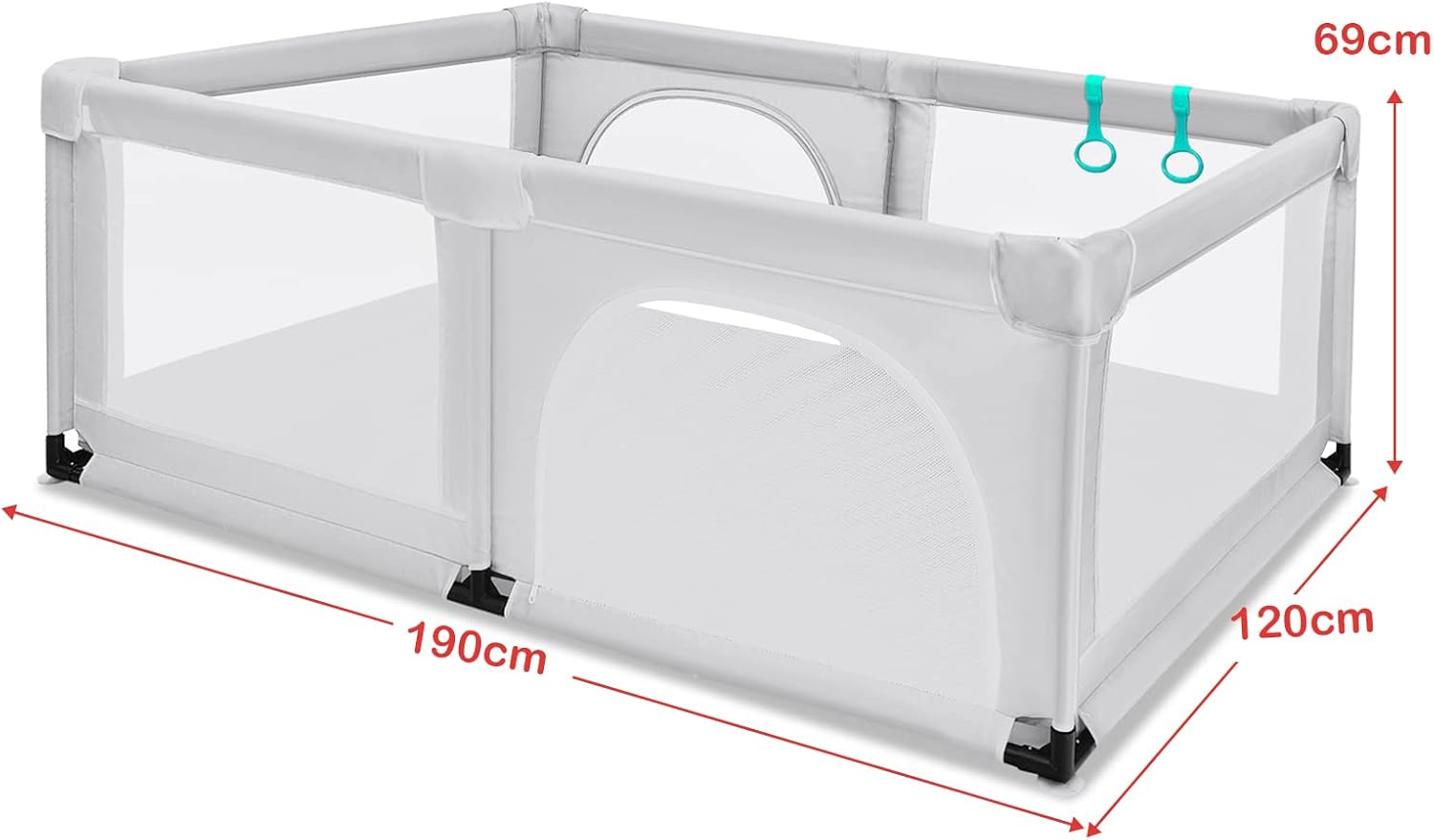 Box per Bambini, Centro Attività Portatile e Sicuro per Bambini, Box Colorato con Cancello, Recinto Extra per Interno ed Esterno con Rete Traspirante Durevole (Grigio)
