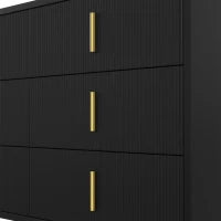 Credenza con 6 cassetti, maniglie e gambe dorate, texture ondulata, 120x40x77 cm, Nero e Oro