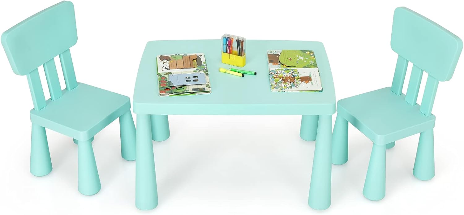 Set di Tavolo e Sedie per Bambini, Multifunzione, Tavolo e 2 Sedie da Gioco, 76,5 x 54,5 x 49,5 cm (Verde)