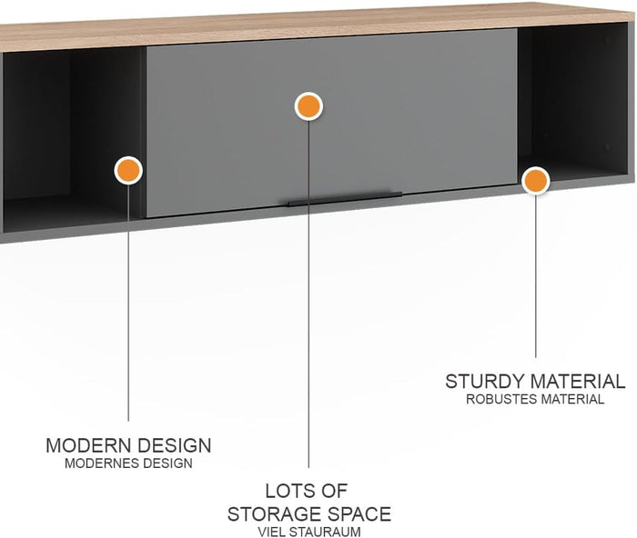Scaffale a muro Betti, Antracite/Sonoma, 120 x 30 cm