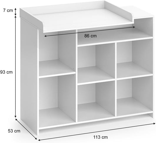 Fasciatoio Oskar, Bianco, 113 x 100 cm con ripiani aperti, trasformabile in cassettiera senza fasciatoio per un utilizzo prolungato
