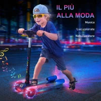 Monopattino a 3 Ruote per Bambini Piccoli 3-6 Anni, Pieghevole, Regolabile con Musica, Ruote Luminose e Razzi, Blu