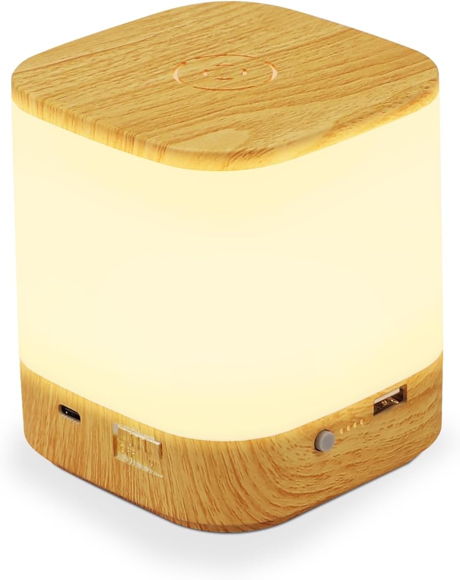 ZMH Lampada da tavolo LED effetto legno touch dimmerabile USB ricaricabile 3600mAh 3 temperature colore per camera letto