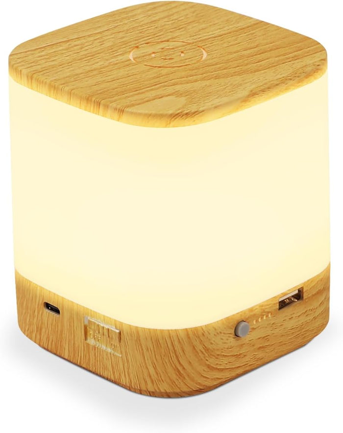 ZMH Lampada da tavolo LED effetto legno touch dimmerabile USB ricaricabile 3600mAh 3 temperature colore per camera letto