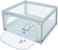 Box per Bambini, Centro Attivit¨¤ Portatile con Cancelli di Sicurezza con Ventose Antiscivolo, Pareti a Rete Traspirante e 2 Anelli per Bambini, con 50 Palline (Azzurro chiaro)