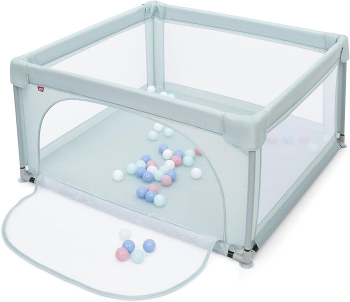 Box per Bambini, Centro Attivit¨¤ Portatile con Cancelli di Sicurezza con Ventose Antiscivolo, Pareti a Rete Traspirante e 2 Anelli per Bambini, con 50 Palline (Azzurro chiaro)