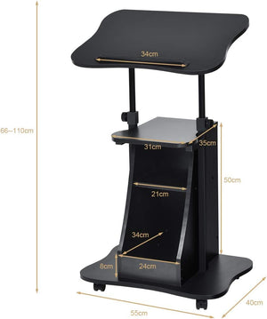Carrello Porta Computer, Altezza Regolabile, Postazione da Lavoro con Ruote, carretto Porta Computer e Scrivania con Superficie Girevole,Ideale per Casa e Ufficio