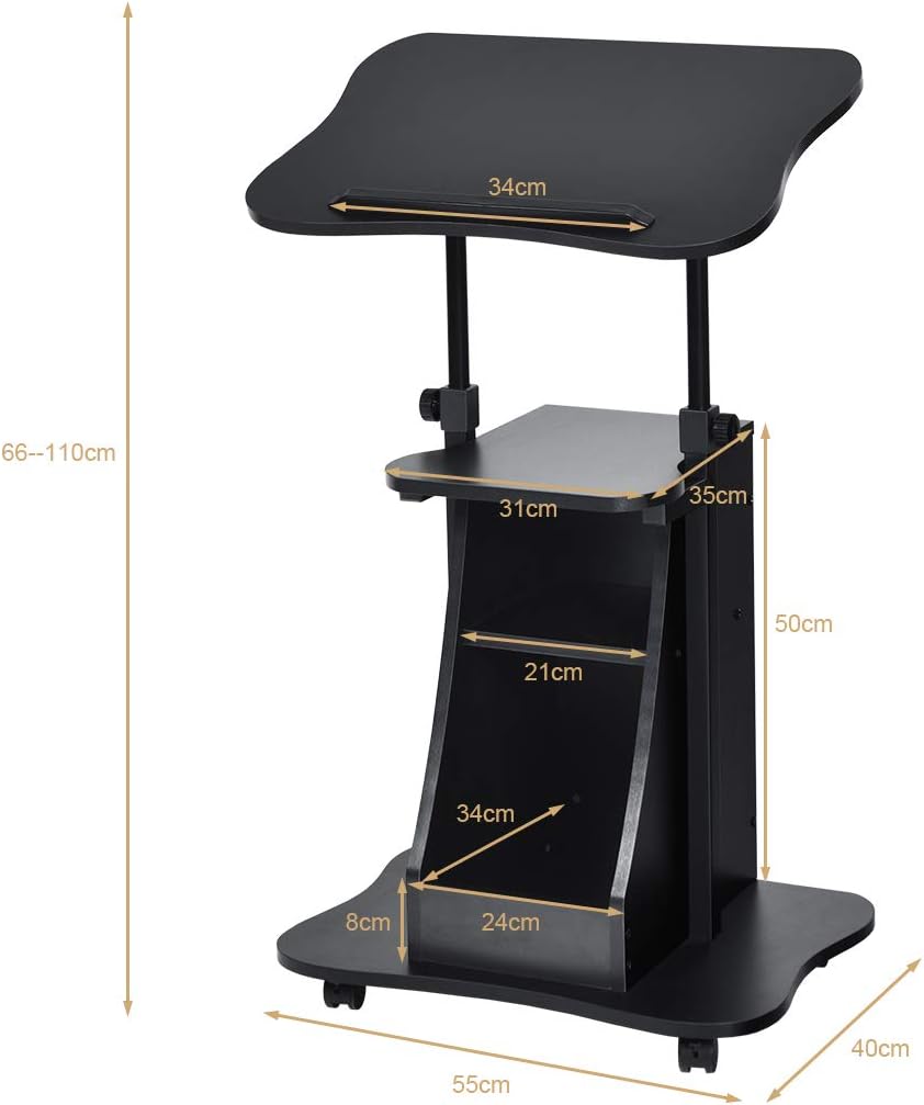 Carrello Porta Computer, Altezza Regolabile, Postazione da Lavoro con Ruote, carretto Porta Computer e Scrivania con Superficie Girevole,Ideale per Casa e Ufficio