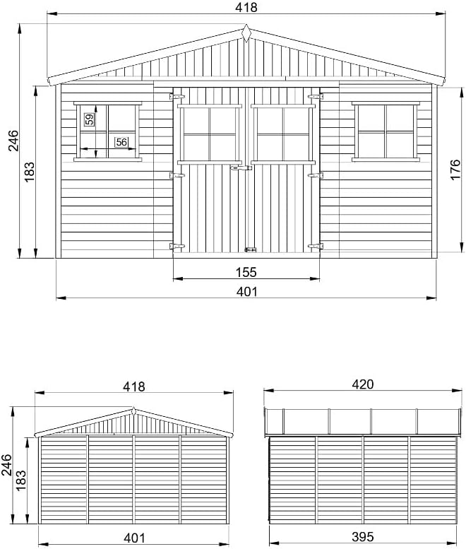Casa da giardino in legno naturale Timbela M330+M330G CON PAVIMENTO IMPREGNATO H246x418x420 cm/16 m?²-