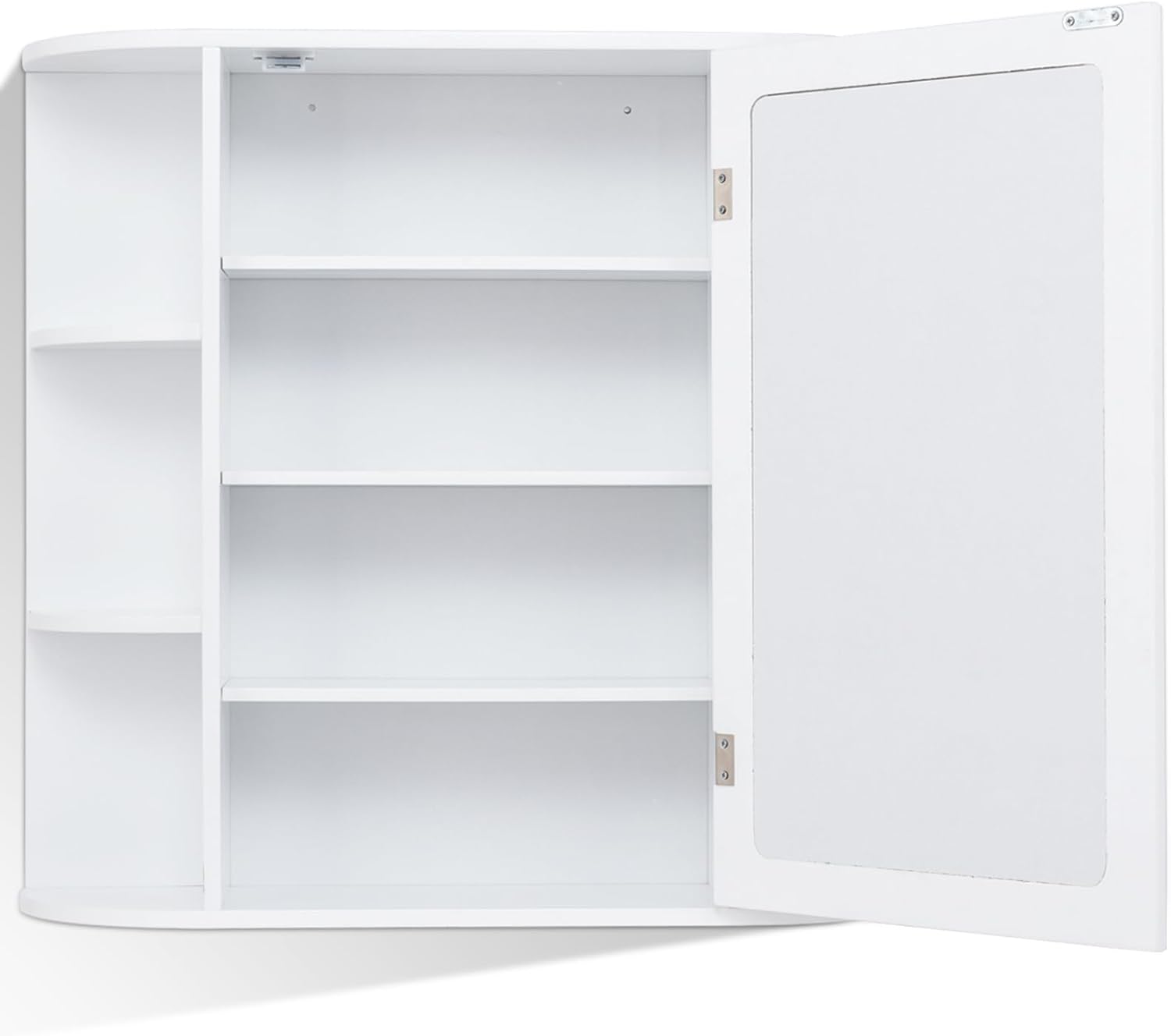 Mobile da Bagno 66 x 17 x 63cm, Armadietto da parete con Specchio, Ante e Mensola Regolabile, Armadietto Moderno e Multiuso, Bianco