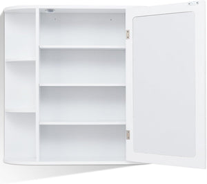 Mobile da Bagno 66 x 17 x 63cm, Armadietto da parete con Specchio, Ante e Mensola Regolabile, Armadietto Moderno e Multiuso, Bianco