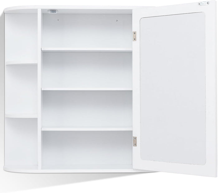 Mobile da Bagno 66 x 17 x 63cm, Armadietto da parete con Specchio, Ante e Mensola Regolabile, Armadietto Moderno e Multiuso, Bianco