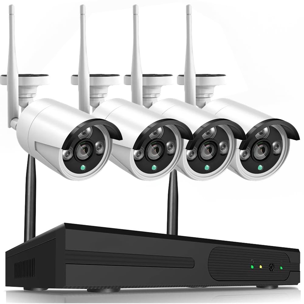 Kit videosorveglianza wifi, nvr 10 canali, 4x2mp telecamere wifi, sistema di registrazione 24/7, rilevamento movimento, accesso remoto