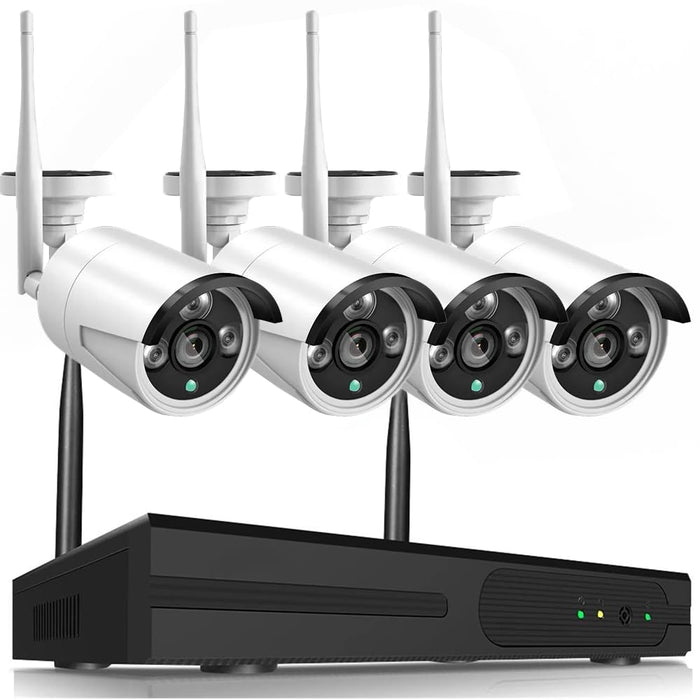 Kit videosorveglianza wifi, nvr 10 canali, 4x2mp telecamere wifi, sistema di registrazione 24/7, rilevamento movimento, accesso remoto