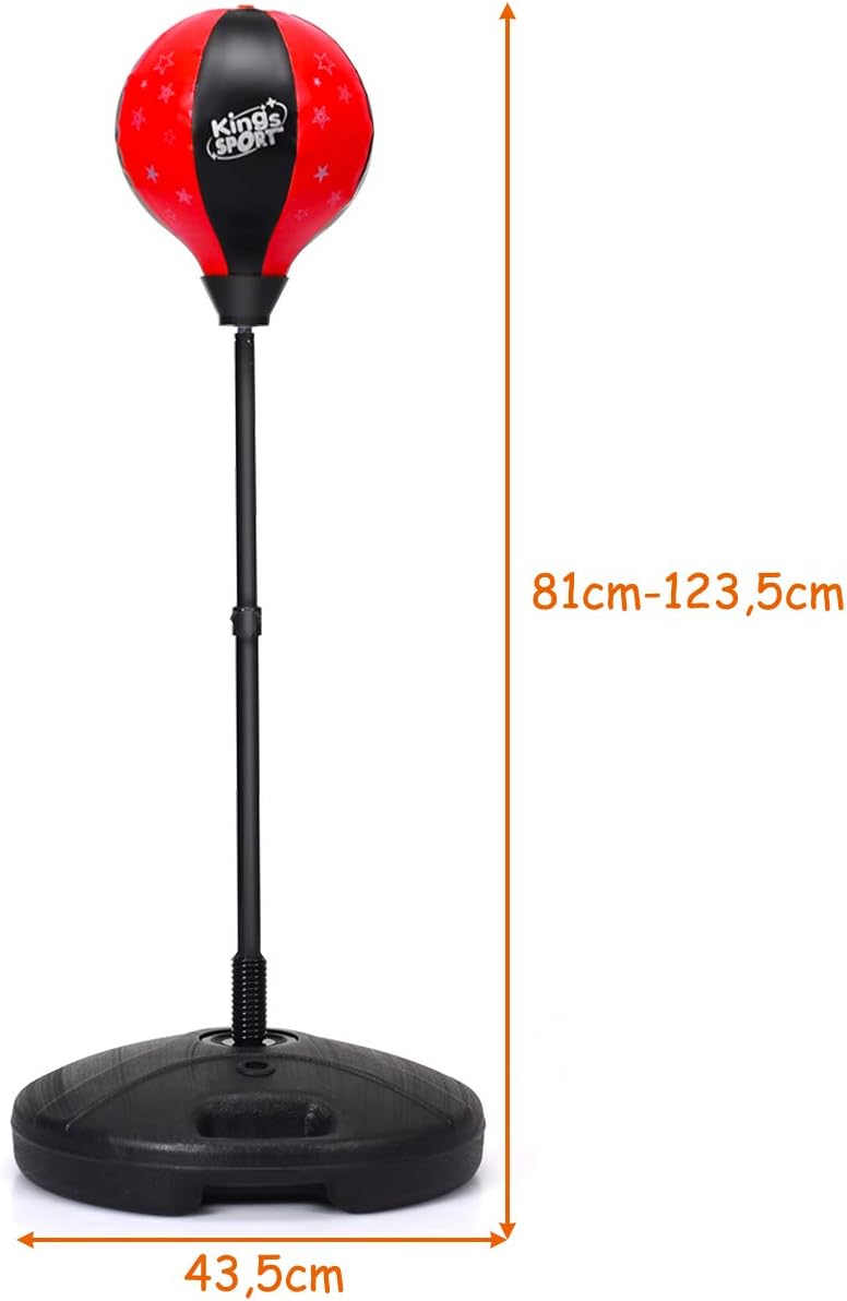 Sacco da Boxe per Bambini Altezza Regolabile, Punching Ball per Bambini con Guantoni, Palla di Pugilato da Terra con Base Stabile Riempibile con Acqua o Sabbia, Rosso