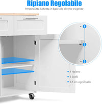 Carrello da Cucina, Isola da Cucina con Cassetti Portaoggetti e Armadietti, Ruote Universali e Portasciugamani, Ideale per Casa Ristorante Bar