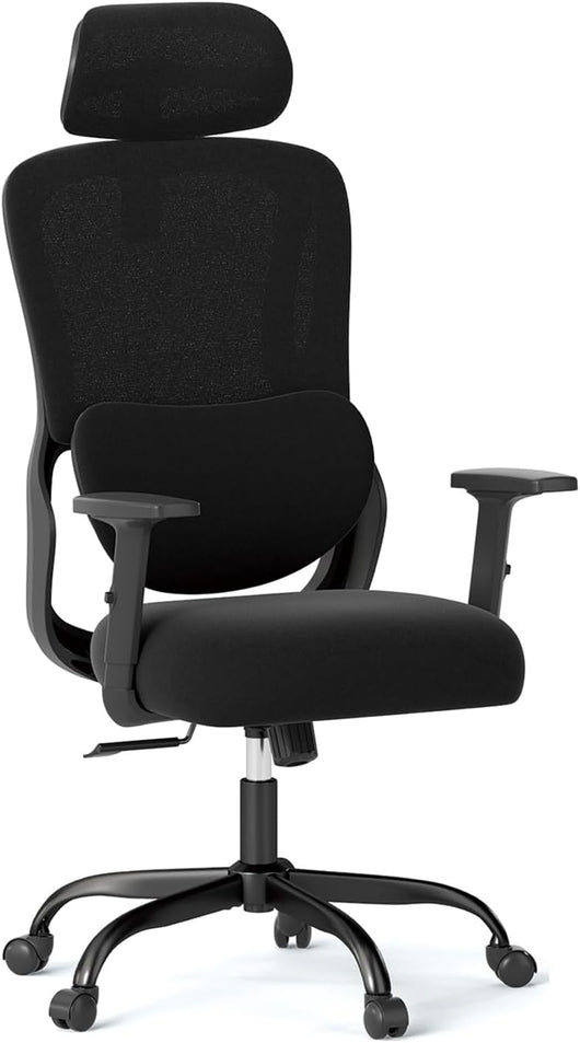 Sedia da ufficio ergonomica, sedia da scrivania girevole con altezza regolabile, supporto lombare, braccioli e schienale inclinabile, 5 ruote, carico fino a 136 kg, per camera da letto, studio