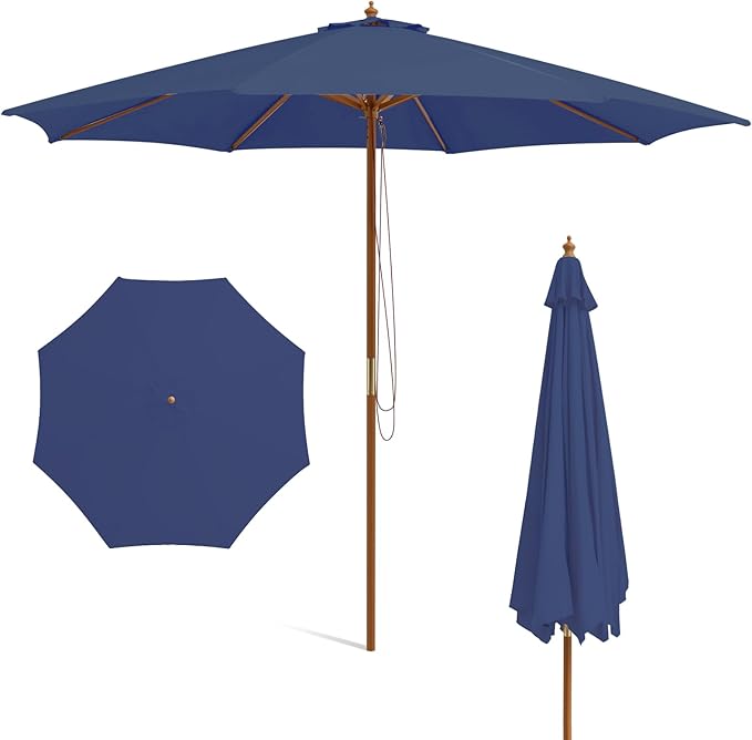 Ombrellone da Giardino 300 x 300 cm, Ombrellone Pieghevole con 8 Stecche di Bambù, 3 Altezze Regolabili, Ombrellone da Parasole Impermeabile, per Giardino Cortile Piscina