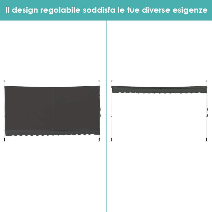 Tenda da Sole per Esterno, Tenda da Sole a Bracci Estensibili con Struttura Telescopica e Tessuto Resistene ai Raggi Solari, Regolabile in Altezza e in Angolazione (400 x 120 cm Grigio)
