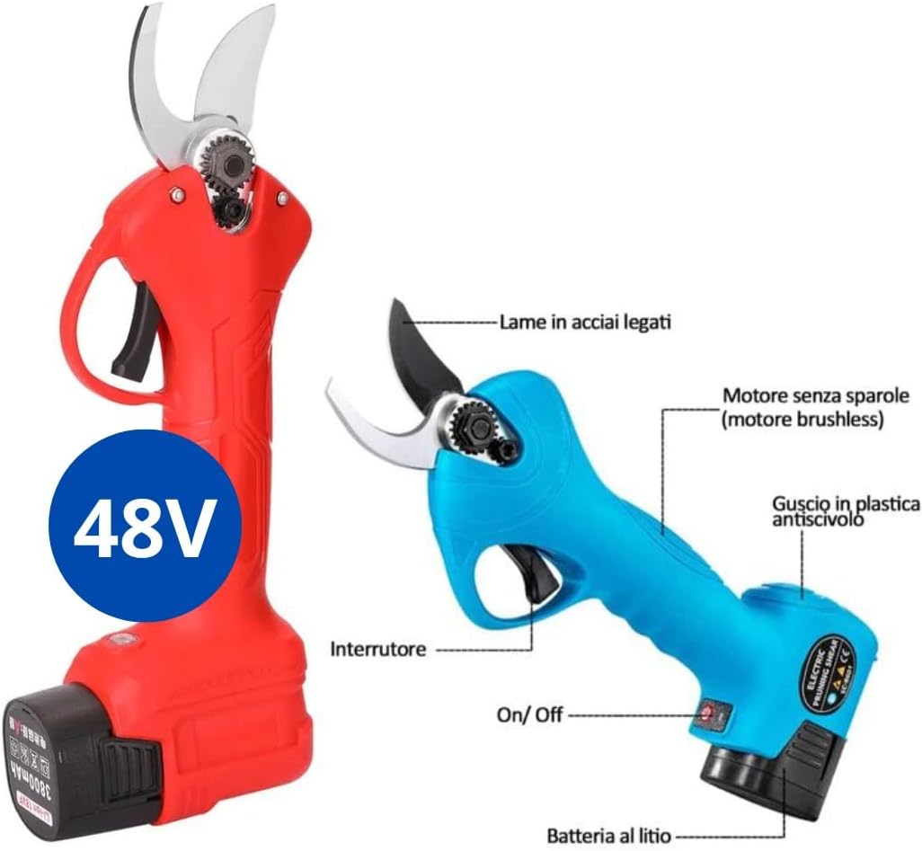 Forbici Potatura con 2 Batterie da 48V Trincia Rami
