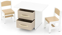 Set Tavolo e 2 Sedie per bambini, Set di Scrivania per Bambini con Ceste Portaoggetti Rimovibili, Mobili Salvaspazio in Legno per cameretta per 3+ Anni (Beige)