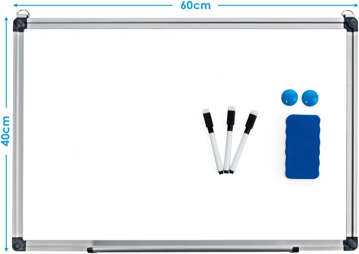 Lavagna Magnetica Bianca, Lavagna Cancellabile con Cornice in Alluminio per Scuola Casa Ufficio, Vari Dimensioni Disponibili (60 x 40 cm)