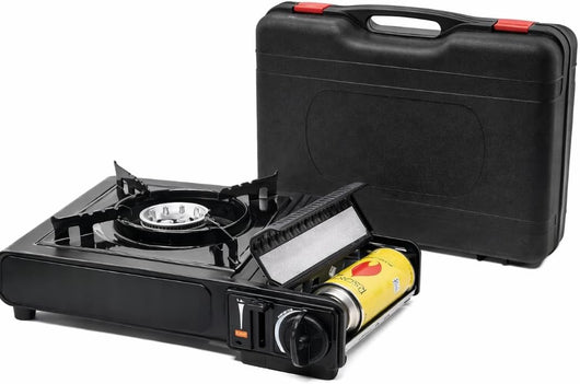 Fornello da Campeggio a Gas Portatile All-in-One con Valigetta Rigida per il Trasporto, Ideale per Campeggio, Picnic e Outdoor, Senza Cartuccia di Gas.