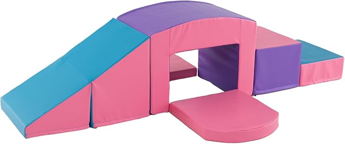 6 Blocchi di Schiuma per Arrampicata, Gioco Morbido per Bambini, Set di Costruzioni Colorate per Arrampicarsi e Strisciare con Tunnel, Scale e Rampetta per Bambini 12 Mesi + (Viola)