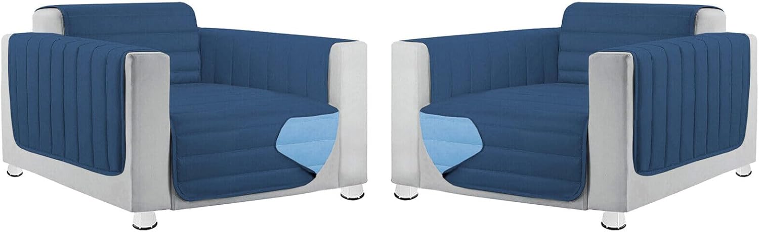 Coppia Set 2 Pezzi Copripoltrona Universale Imbottito Morbido Double Face Elegante Blu