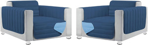 Coppia Set 2 Pezzi Copripoltrona Universale Imbottito Morbido Double Face Elegante Blu