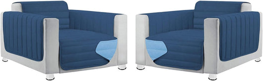 Coppia Set 2 Pezzi Copripoltrona Universale Imbottito Morbido Double Face Elegante Blu