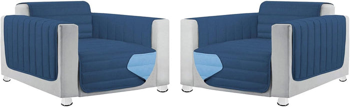 Coppia Set 2 Pezzi Copripoltrona Universale Imbottito Morbido Double Face Elegante Blu