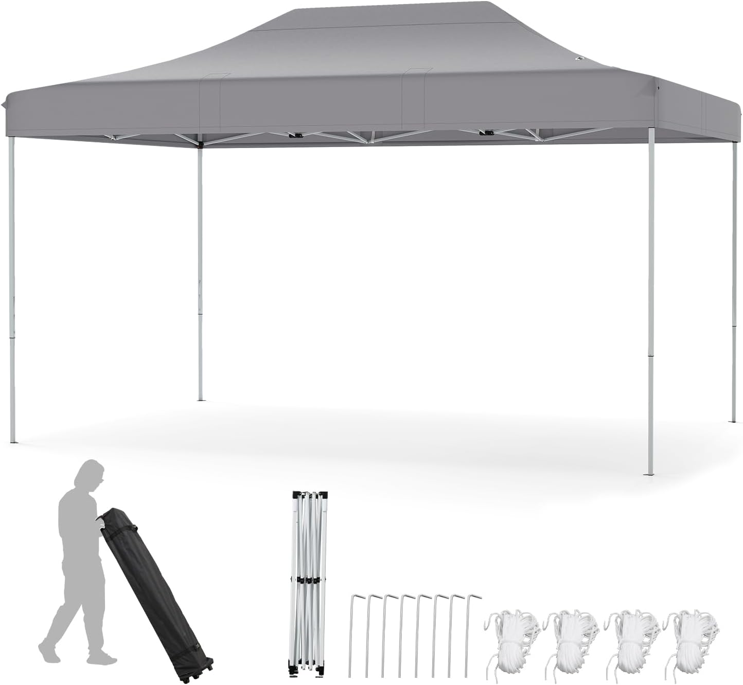 Gazebo Pop-up Pieghevole 3 x 4,5 m, Gazebo da Giardino Impermeabile Altezza Regolabile con Fori di Drenaggio, Tenda da Giardino Antivento con Borsa di Trasporto a Ruote (Grigio)