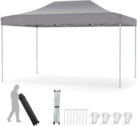 Gazebo Pop-up Pieghevole 3 x 4,5 m, Gazebo da Giardino Impermeabile Altezza Regolabile con Fori di Drenaggio, Tenda da Giardino Antivento con Borsa di Trasporto a Ruote (Grigio)