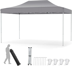Gazebo Pop-up Pieghevole 3 x 4,5 m, Gazebo da Giardino Impermeabile Altezza Regolabile con Fori di Drenaggio, Tenda da Giardino Antivento con Borsa di Trasporto a Ruote (Grigio)