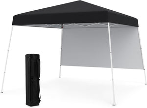 Gazebo Pop-up da Esterno 3 x 3 m, Gezebo Pieghevole con 1 Parete Laterale, Zaino Portatile e 4 Picchetti, Tendone Impermeabile e Resistente per Campeggio e Feste (Nero)