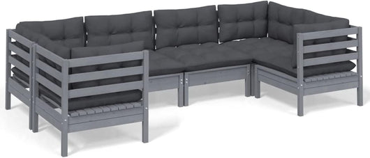 Set di mobili da giardino 6 pezzi e cuscini, mobili da giardino, set da giardino, set da giardino, divano da giardino in terrazza, legno di pino grigio