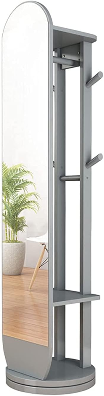 Appendiabiti da Terra, Specchio da toeletta con ripiano portaoggetti, Specchio da Pavimento Girevole a 360°, Appendiabiti per Soggiorno, Camera da Letto, camerino, Grigio
