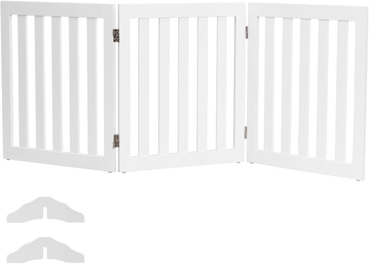 Cancelletto per Cani Pieghevole in Legno con 3 Ante, Ideale per Cani di Piccola/Media Taglia, Adatto a Scale, Soggiorno e Cucina, 152 x 60 cm, Bianco
