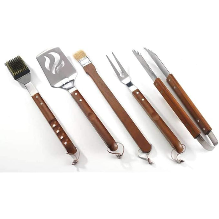 SET ATTREZZI UTENSILI PER BARBECUE 5PZ ACCIAIO INOX MANICO IN LEGNO OMPAGRILL 05430