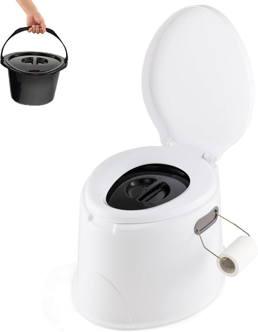 Toilette Portatile WC Chimico, WC da Viaggio Leggero con Secchio Interno Rimovibile,Water Portatile per Adulti e Anziani con Portarotolo, Supporto Carico 200 kg, 41 x 49 x 34 cm