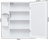 Mobile da Bagno 66 x 17 x 63cm, Armadietto da parete con Specchio, Ante e Mensola Regolabile, Armadietto Moderno e Multiuso, Bianco