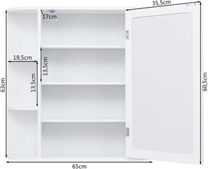 Mobile da Bagno 66 x 17 x 63cm, Armadietto da parete con Specchio, Ante e Mensola Regolabile, Armadietto Moderno e Multiuso, Bianco