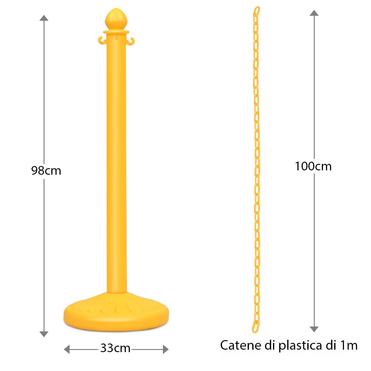 Set di 6 Transenne Delimita Corsie Transenne Separacode, Paletti di Delimitazione Eliminacode, Base Antiscivolo, in Plastica, Divisore di Sicurezza per Interno ed Esterno (Giallo)