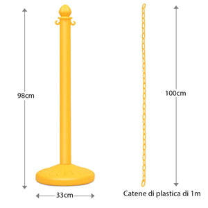 Set di 6 Transenne Delimita Corsie Transenne Separacode, Paletti di Delimitazione Eliminacode, Base Antiscivolo, in Plastica, Divisore di Sicurezza per Interno ed Esterno (Giallo)