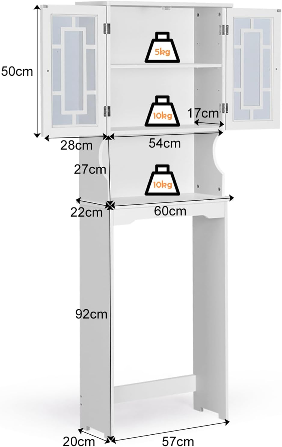 Mobile per Lavatrice, Organizzatore Bagno con 3 Mensole, Scaffale per Bagno con Mensola Interna Regolabile e 2 Ante, Salva Spazio per il Bagno (Bianco)